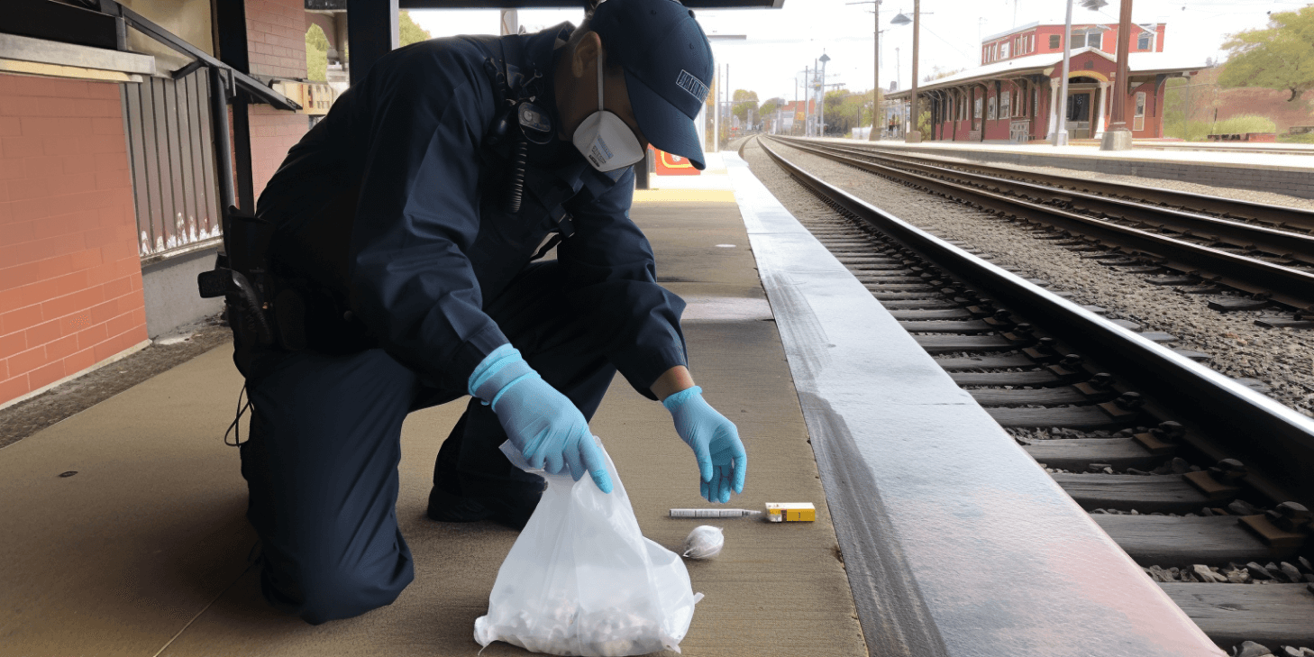 a medical professional picking up a fentanyl syringe 