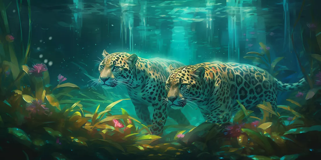 Jaguar swimming together