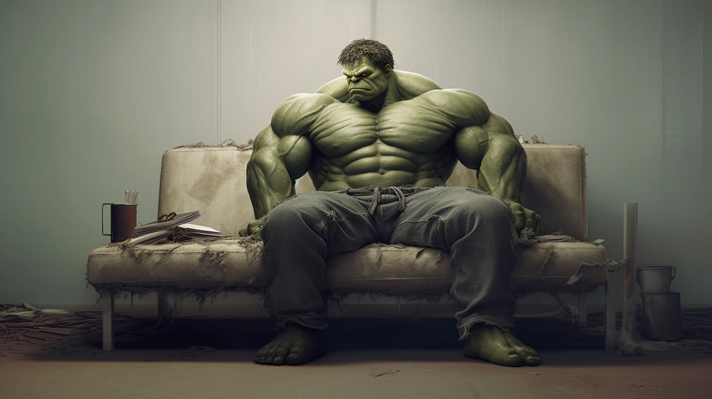 The Hulk sitting beside the books